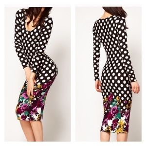 ASOS Curve polka dot & floral bodycon dress